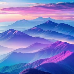 Stunning purple and pink mountain landscape at sunset in the wilderness