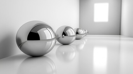 Metallic Spheres Minimalist Abstract Design in White Room