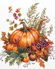 Naklejka premium Nature's Bounty: Watercolor Pumpkin Illustration for Greeting Cards and Artwork