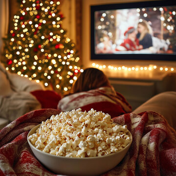A group of friends enjoying a casual Christmas movie nigh