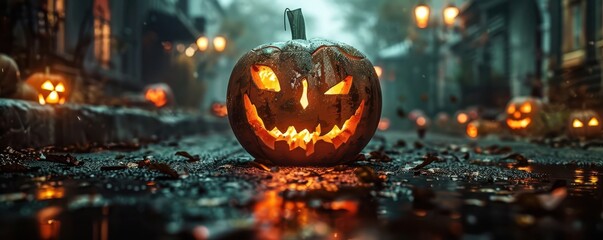 Festive pumpkin bowling game setup, perfect for Halloween parties or seasonal autumn celebrations.