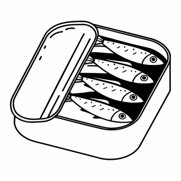 sardines in tin, black and white clip art preview