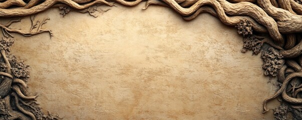 A textured background featuring intertwining branches and a blank center for text.