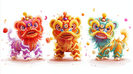 Illustrate a vibrant lion dance performance during Lunar New Year celebrations