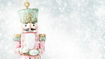 Pink and Green Christmas Nutcracker in a Snow Flurry