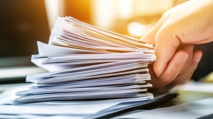 HR manager meticulously reviewing complaint files in a well-organized office setting, emphasizing the importance of fairness and thoroughness in workplace conflict resolution.