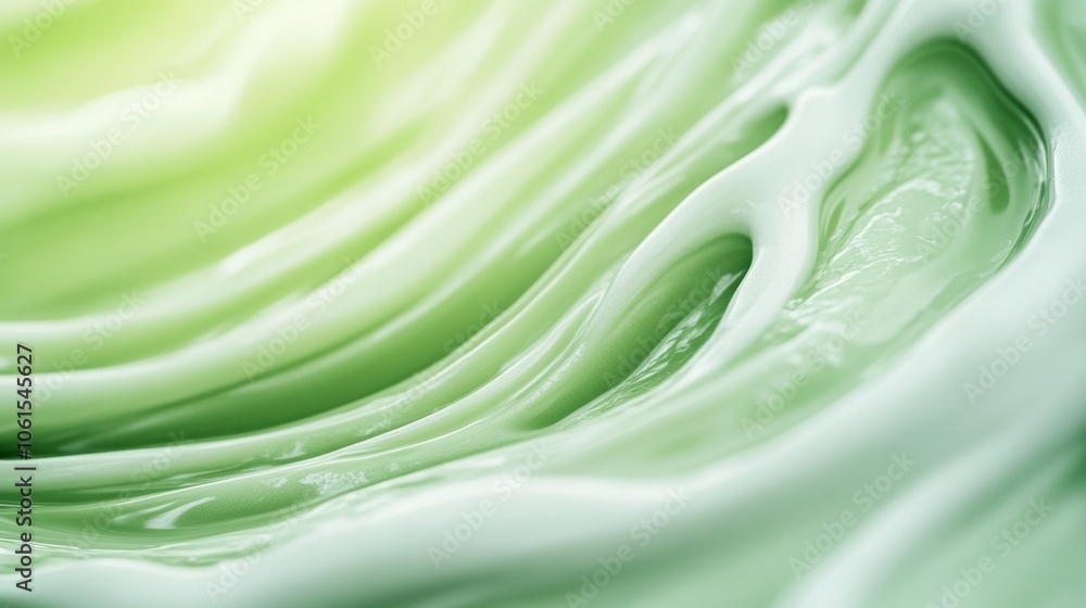 Poster smooth waves of light green liquid create a calming and fluid abstract pattern, ai