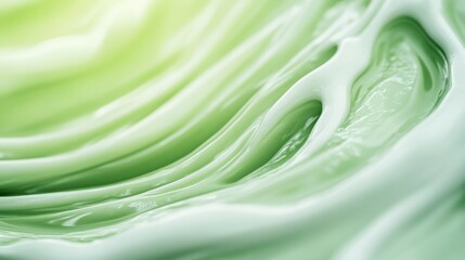 Smooth waves of light green liquid create a calming and fluid abstract pattern, AI