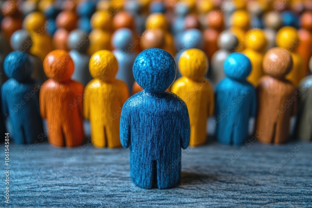 Poster concept of human resource management with colorful figures representing diversity and teamwork in a 