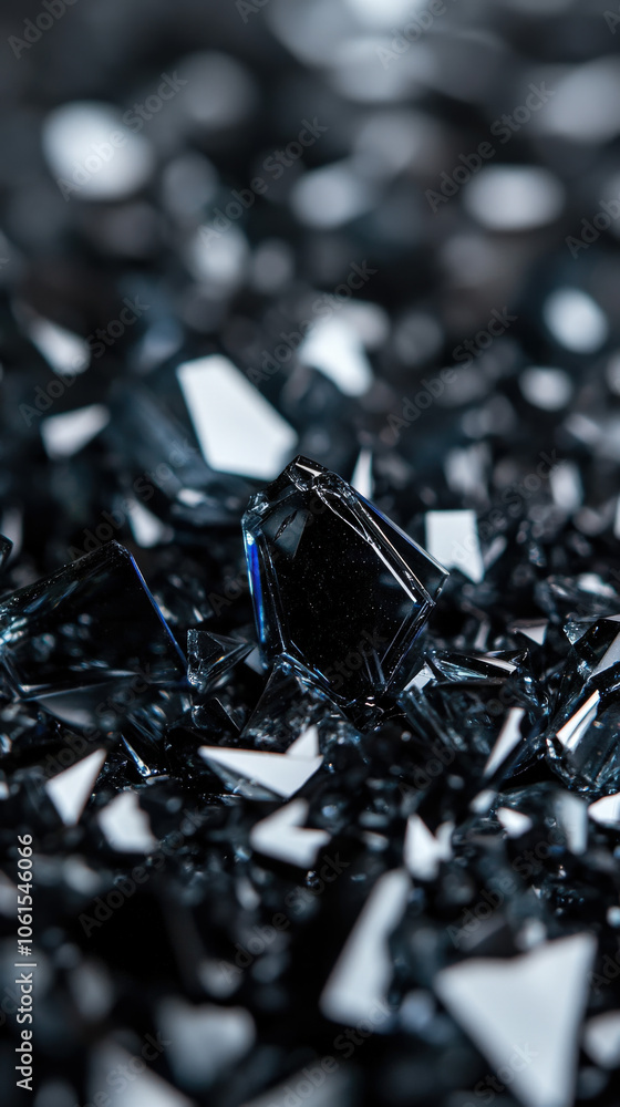 Aufkleber A close-up of shiny black and white geometric shards scattered together, creating a striking abstract pattern.