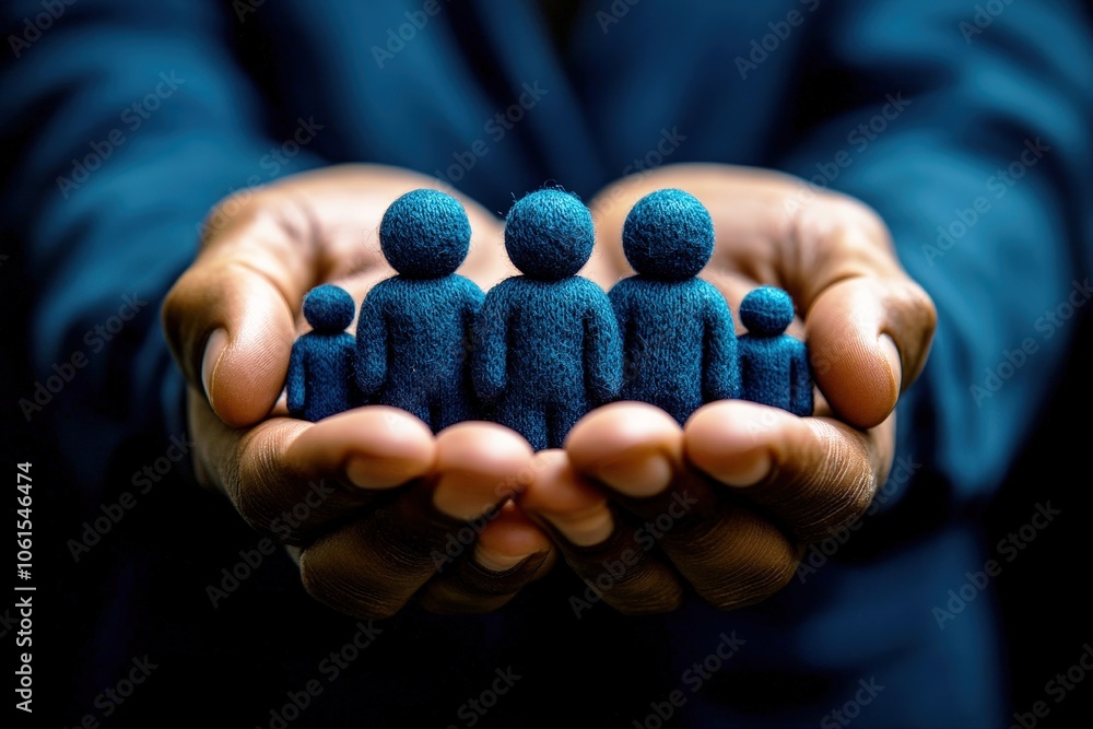 Poster conceptual image illustrating human resource management with abstract figures representing teamwork 