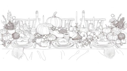 Obraz premium Continuous line drawing of Thanksgiving celebration