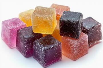 gummy isolated on white background: colorful jelly gummy cubes , gummy texture, eating gummy bear, gummy candy,  eating 