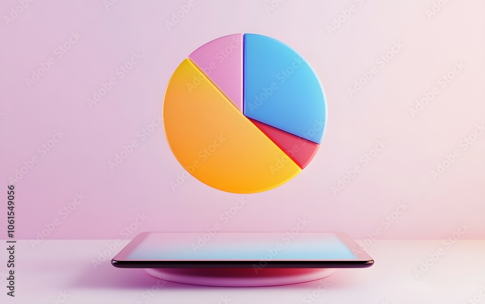 Poster a colorful pie chart and tablet display representing modern data analysis and digital visualization 