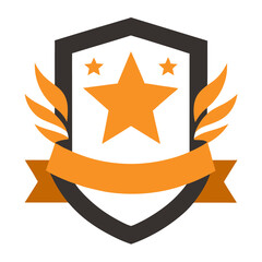 red star on a white background, gold star with red ribbon