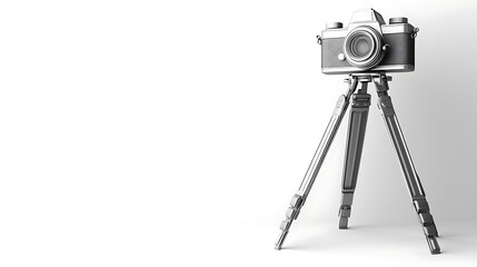 Vintage Black Camera on Tripod Side View