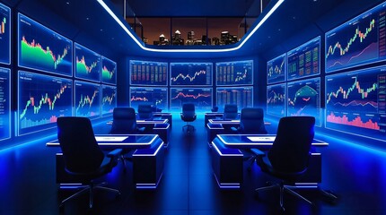 A futuristic trading room with a high-tech, sophisticated ambiance V2