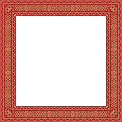 Vector gold and red square Yakut ornament. Infinite rectangle, border, frame of the northern peoples of the Far East.