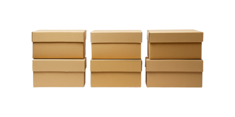Stack of empty cardboard boxes isolated on white background.