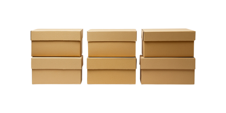 Stack of empty cardboard boxes isolated on white background.