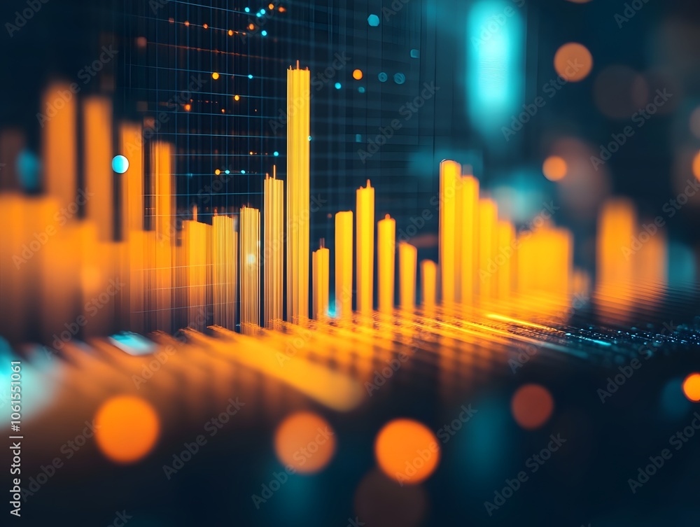Aufkleber a vibrant digital data visualization, showcasing bars and statistics in an abstract design with warm