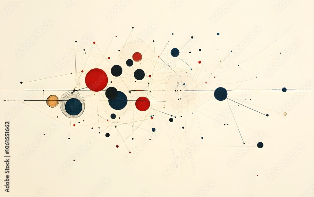 Poster abstract art featuring colorful circles and lines, creating a dynamic composition that evokes creati