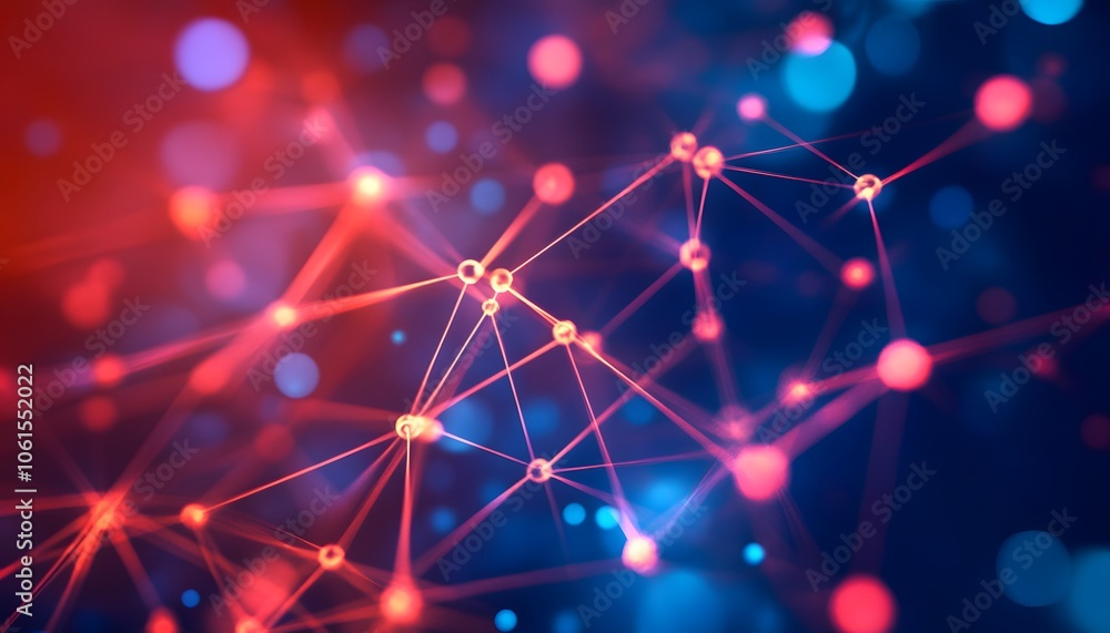 Aufkleber abstract network visualization in vibrant red and blue hues, illustrating connections and data flow 