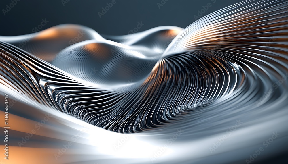 Poster abstract wave design featuring dynamic curves and metallic textures, creating a sense of movement an