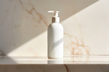 Pump bottle with white label mockup cosmetics perfume lotion.