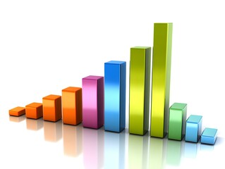 Colorful 3D bar graph depicting growth and progress in various sectors. Ideal for presentations and business reports.