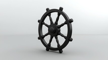 Naklejka premium Vintage Black Ship Wheel on White Background