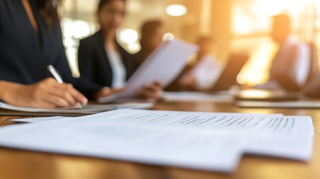 HR manager meticulously reviewing complaint files in a well-organized office setting, emphasizing the importance of fairness and thoroughness in workplace conflict resolution.