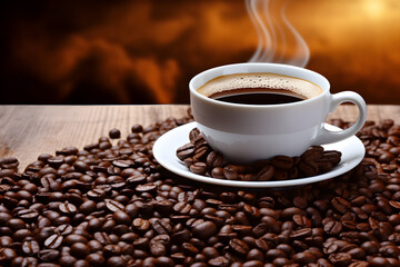 Coffee Beans A Wooden Display Of Cup And In 3d Rendering 