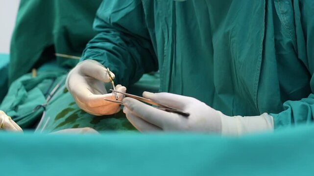 surgeon holding instruments