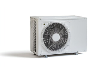 Fototapeta premium Air source heat pump installed in residential building. Generative AI