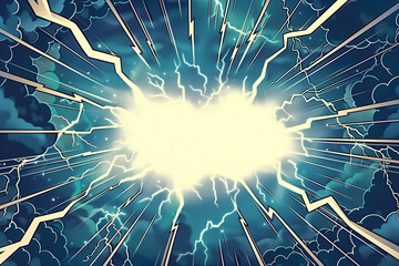 Superhero comic book frame background, center opening with halftone print texture transparent smooth blend effect, lightning struck, separate layers vector


