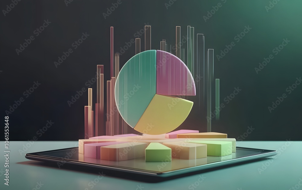 Poster modern business analytics with colorful charts and data visualizations on a sleek digital platform, 