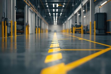 Obraz premium Warehouse with safety markings, clean layout, professional environment