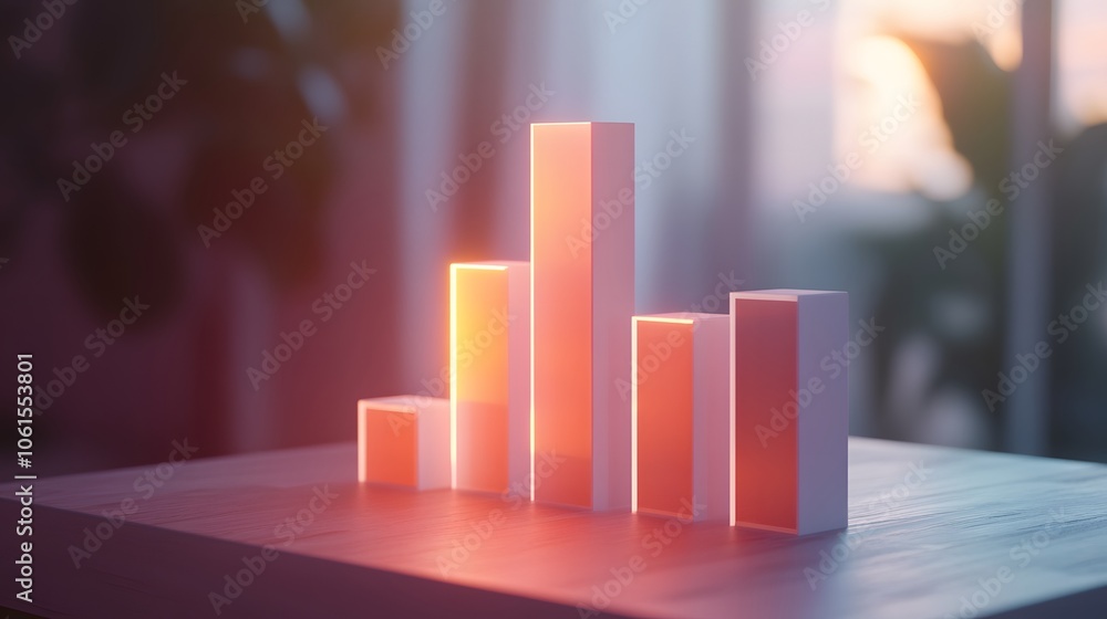 Poster stylish bar graph on a table, symbolizing data analysis and growth in a modern workspace with warm l