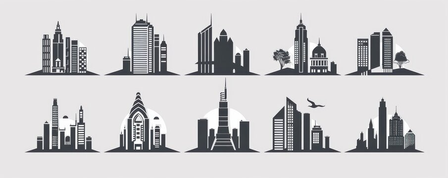 Modern building logo designs, sleek and minimalist, ideal for real estate branding or architecture firms.