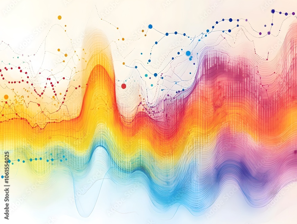 Poster vibrant abstract wave pattern with colorful gradients representing sound and energy flowing harmonio