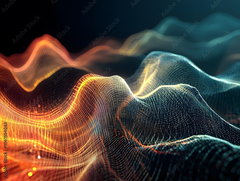 Poster vibrant abstract waves with glowing colors create a dynamic and immersive digital landscape, perfect