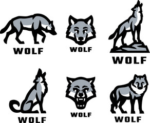 A set of wolf logos.