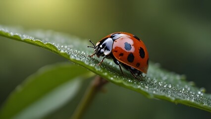 500px Photo ID: 178500237 Beautiful ladybug on leaf defocused background Generative AI