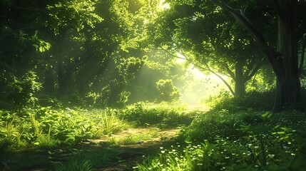 Fototapeta premium Anime Nature Background, 8K Realistic Lighting, Highly Detailed