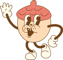 Cute acorn character waving happily with playful expression