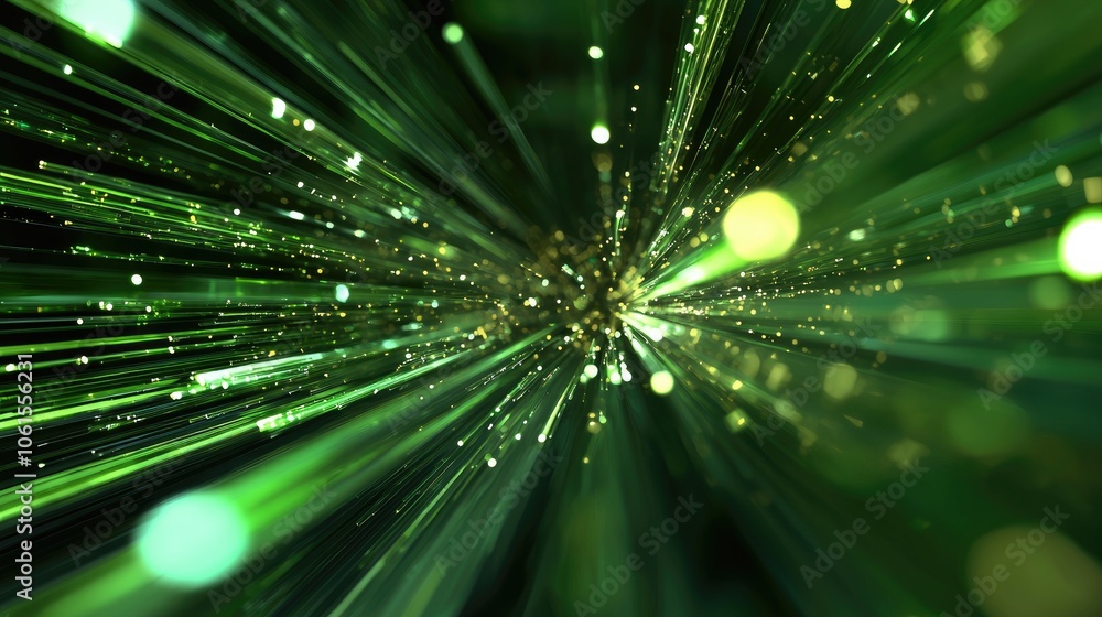 Poster dynamic green light rays with sparkles and motion effects