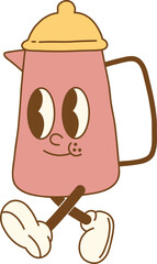 Cute pink teapot character with smiling face and cartoonish features