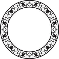 Vector round black monochrome border, frame, Pompeii ring. Circle Neopolitan ornament. Art of Ancient Rome