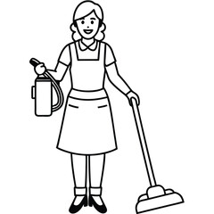 minimalist maid with a vacuum cleaner icon Adobe Illustrator Artwork